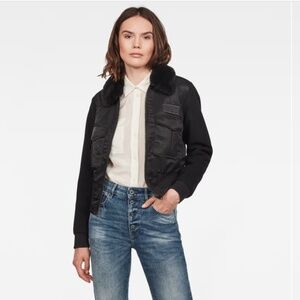 Womens G-Star Raw Rovic Aviator Bomber Jacket Wool Blend Black